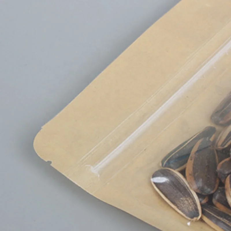 Customizable Kraft Paper Standing Bag Transparent Plastic Packaging Dried Fruit Tea Snacks Self Sealing Bag