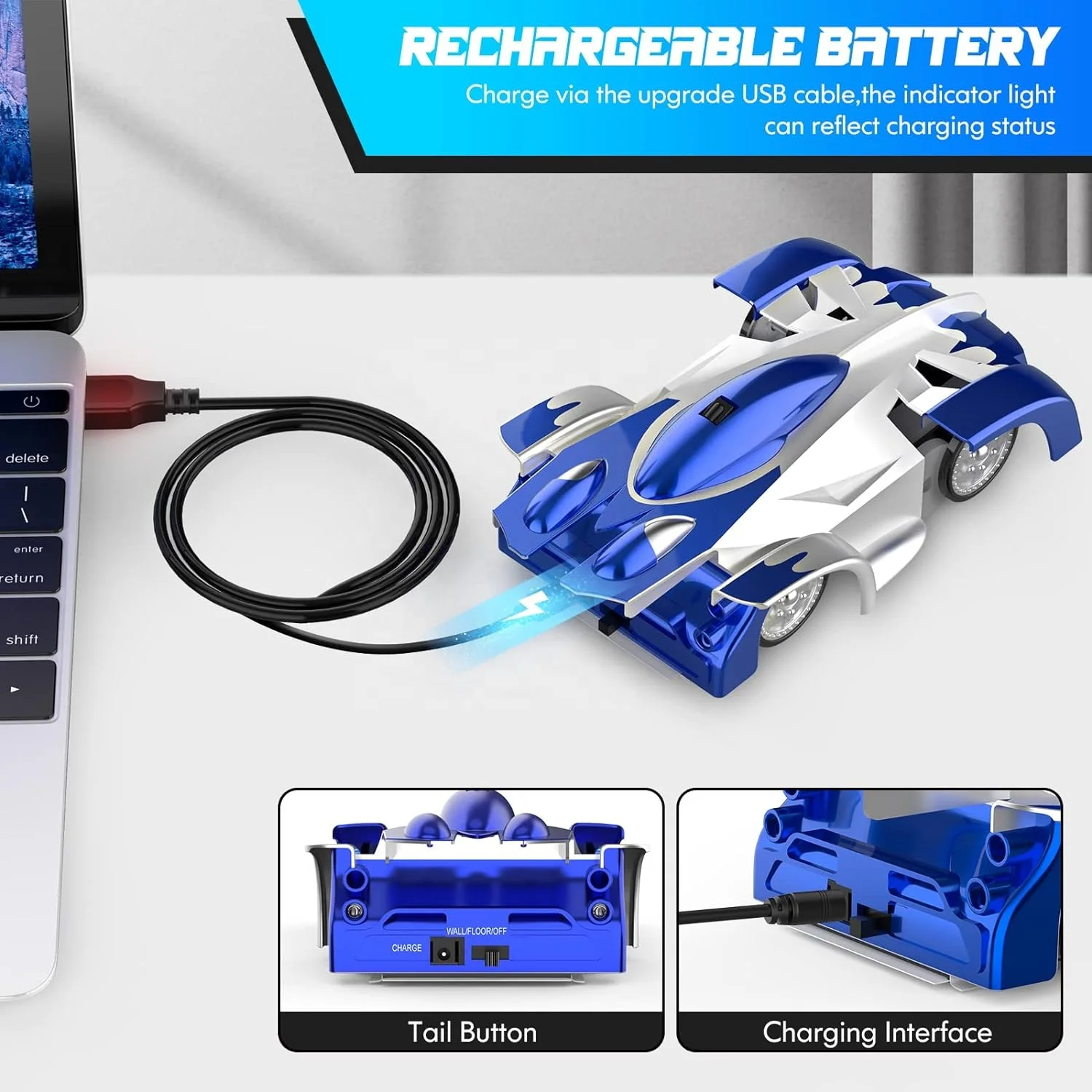Rechargeable Wall Climbing Remote Control Car 360 Rotating Dual Mode RC Stunt Car with LED Car Light