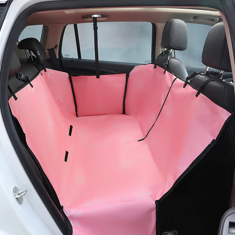 Solid Pattern Double-Layer Dog Car Mat Rear Car Seat Cushion with Stain-Resistant Hole Made of Polyester for Pets
