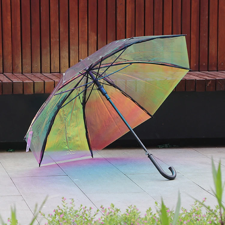 New Design special POE Umbrella with Multicolored Glitter clear semi-auto open rain umbrella automatic open umbrella