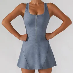 Fashion Tennis Dress Suit with Zipper Women Outdoor Sports Fitness Running Clothes Training Suits Tennis Dress Women