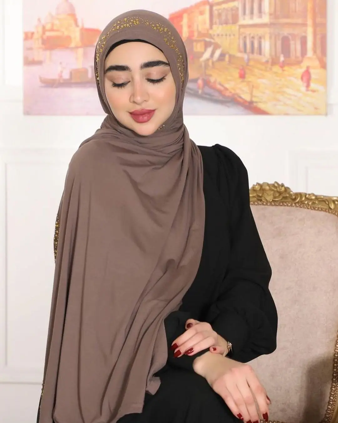 High Quality crystal Jersey Hijabs rhinestone cotton Scarf Solid Color Beaded Latest Muslim Fashion Hijabs