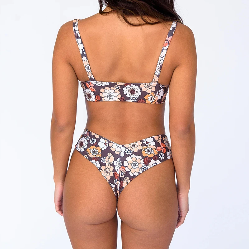 Gold fishstar swimwear beachwear women swimsuit one shoulder ruffled swimsuit high waist two piece bikini set