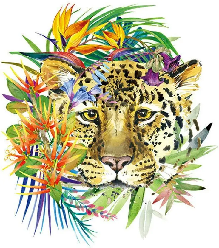 Flower Tiger Head Iron on Patches Sticker Vinyl Decals for Jeans T-Shirt Clothing Art DIY Decorations Women Men Clothes Sticker
