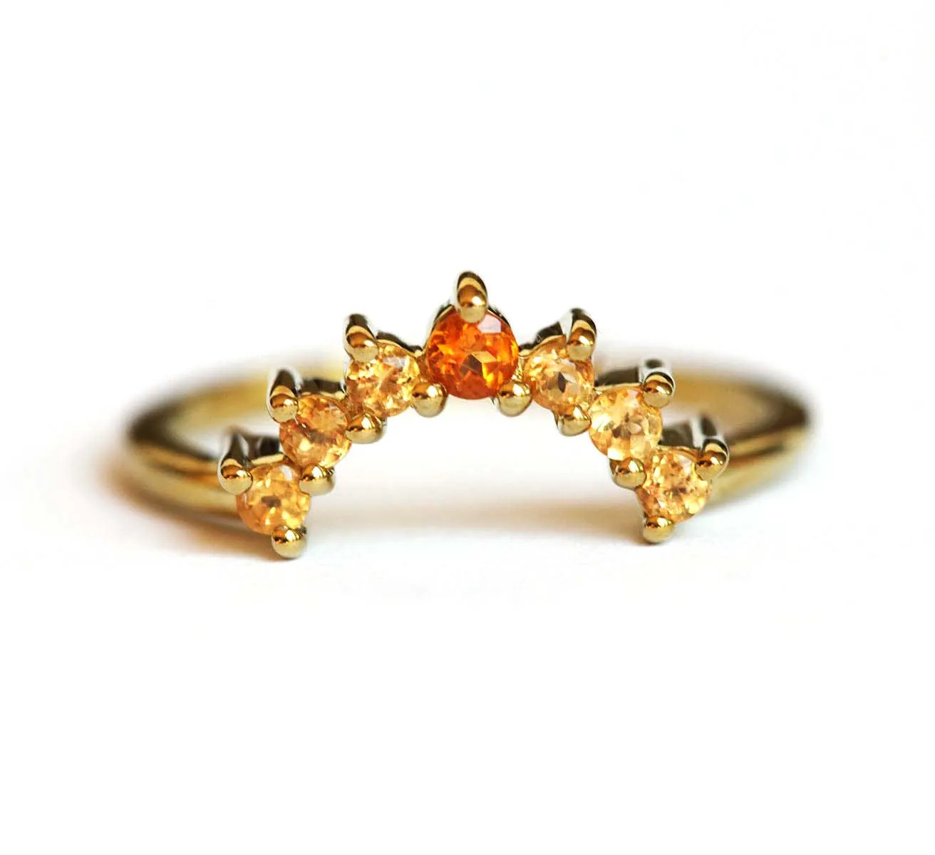 Milskye beautiful jewelry 14K gold plated  925 silver curved citrine band rings