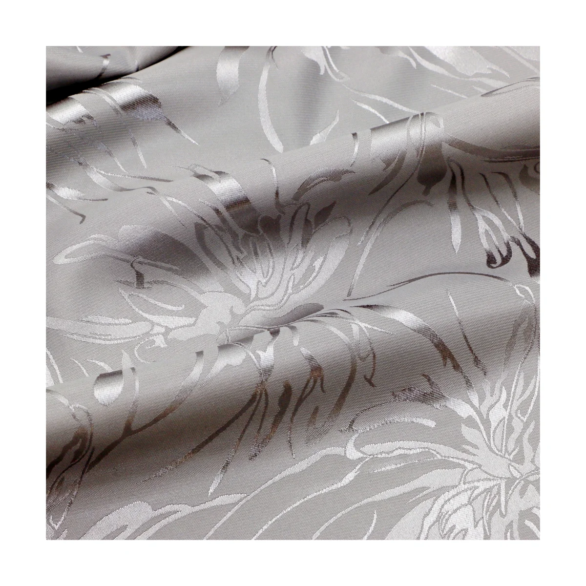 High quality Breathable 100% Polyester Silver chrysanthemum pattern jacquard satin fabric for dresses