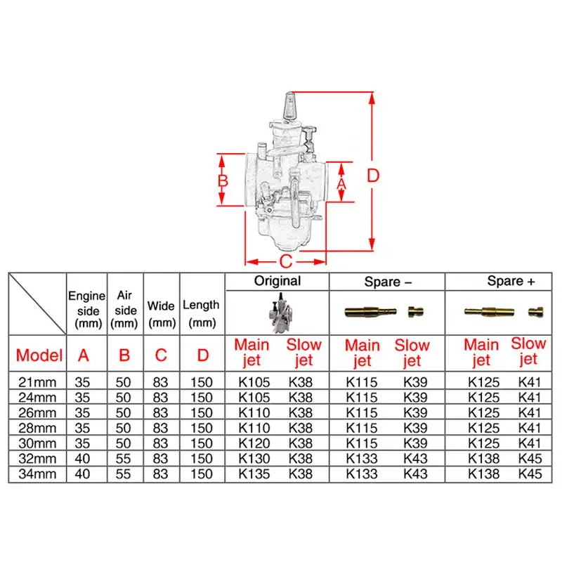 Motorcycle Accessories Engine Carburetor Racing Carb 4-Stroke (I) Carburetor Size 21mm 24mm 26mm 28mm 30mm 32mm 34mm