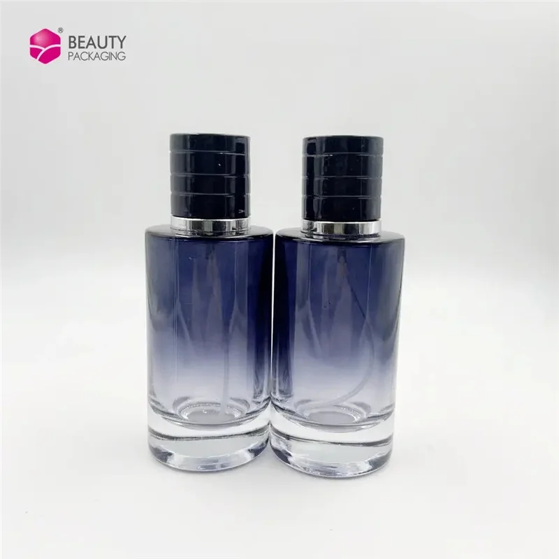 Wholesale Round Shape Atomizer Perfume Bottle 30ML 50ML Gradient Color Glass Spray Bottle with Shiny Silver Color Cap