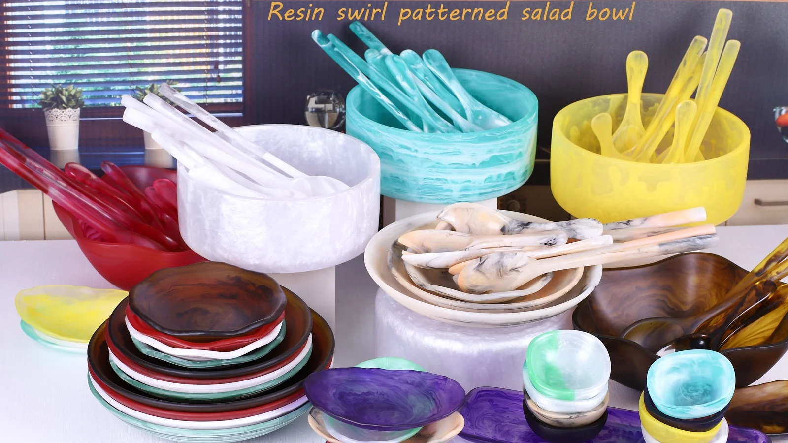 Aleo Home Factory Luxury Fruit Bowl Set Swirl Resin bowl Marble Polyresin Nordic Design Party Serving Salad Bowl Fruit Platter