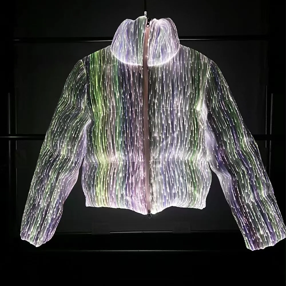 HOT Rechargeable LED light up Performance Unisex Cloth New technology Warm Fashion Luminous Optical Fiber Down Jacket Coats