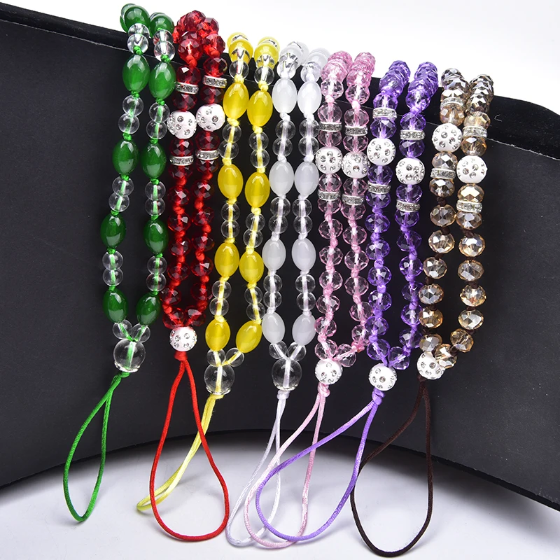 Handmade Beaded Lanyard Crystal Lanyard For Mobile Phone Work Card Id Holder Hanging Neck Chain Women Kids Key Pendant