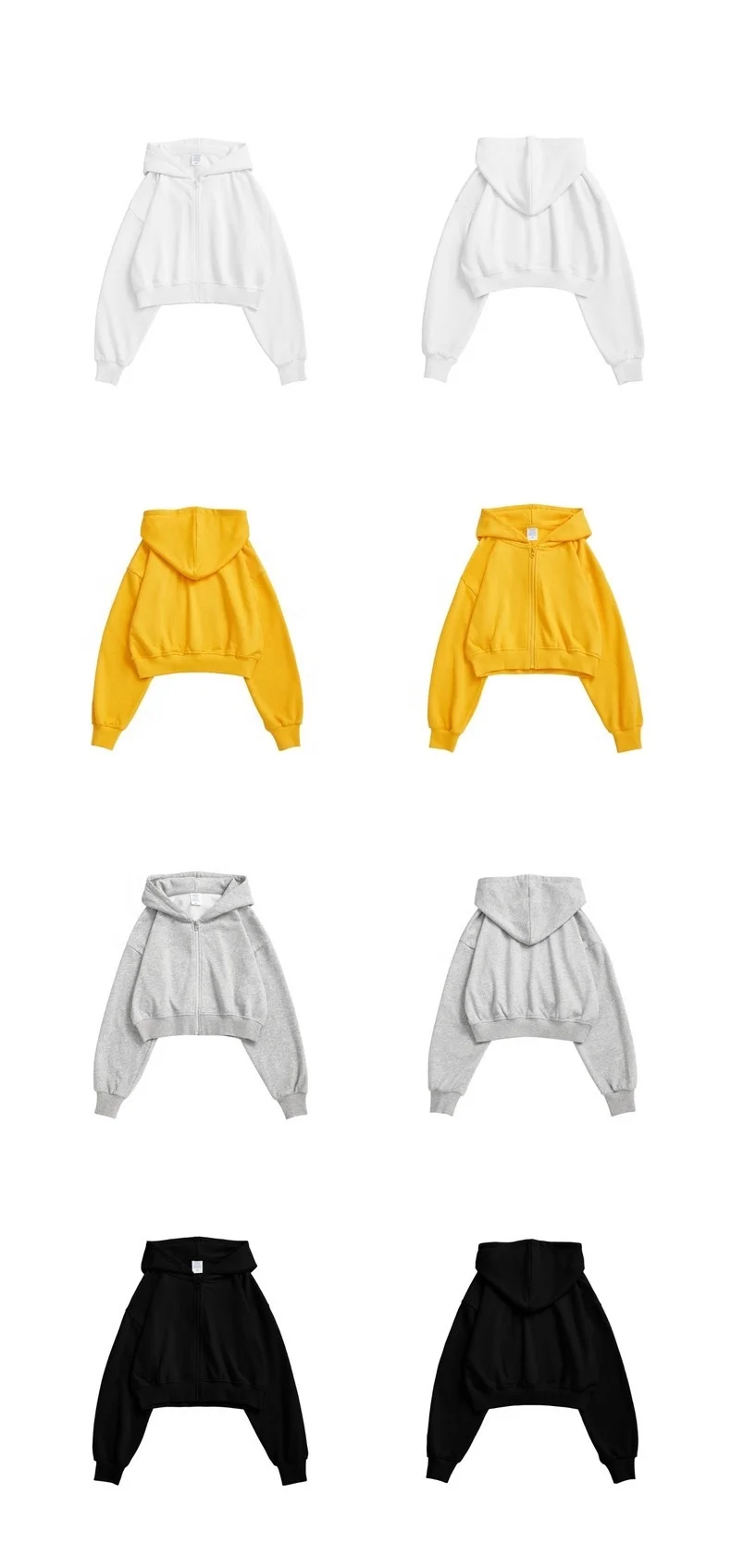 Ladies zipper-up jackets long sleeve crop top cotton sweatshirt pullover hoodies with zipper for women