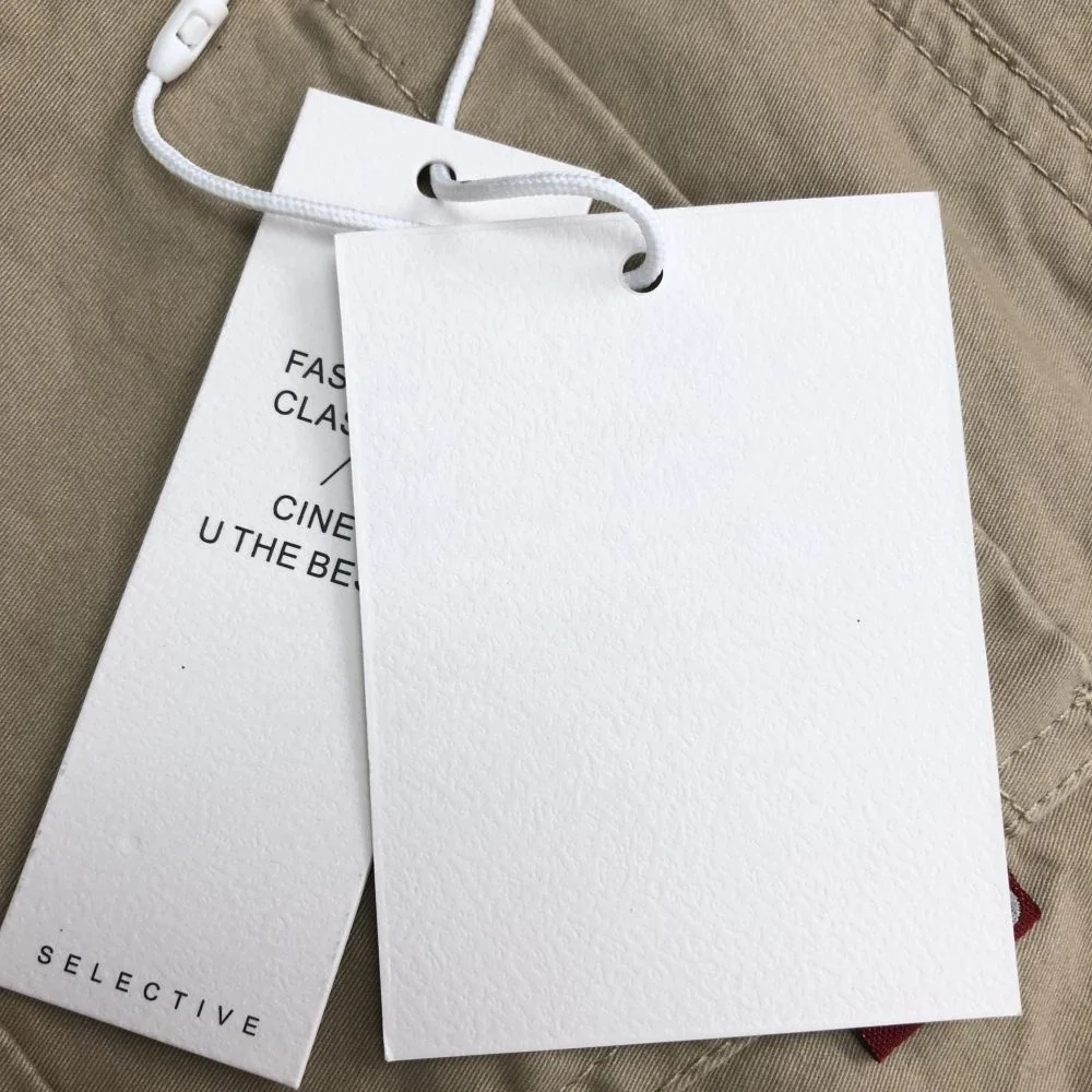 Recycled Customized Gold Foil Logo Label Texture White Paper Hang Tag  Thick Jewelry Custom Clothe Apparel Trousers Swing Tags