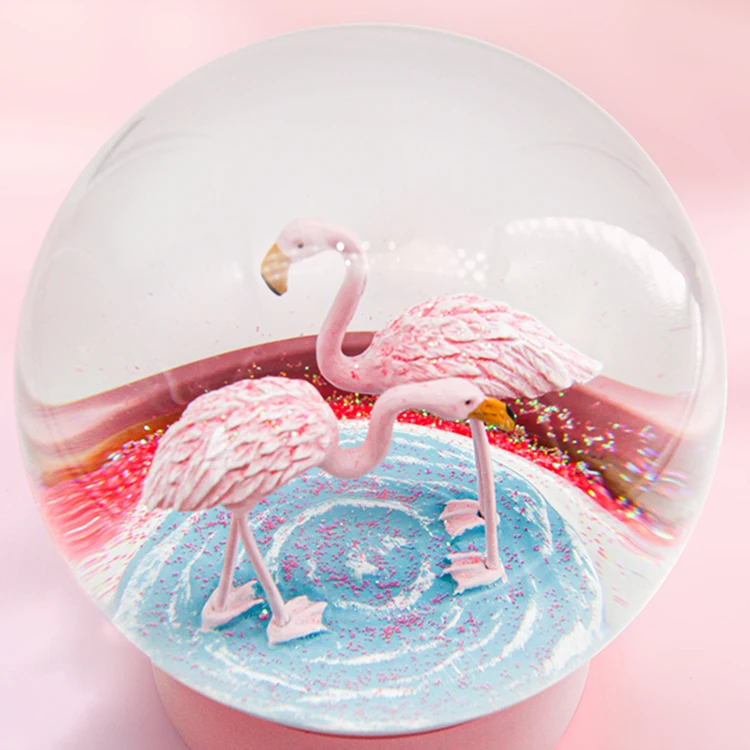 
Flamingos Snow Globes with Pink Base, 100MM Glitter Glass Globe for Home Decoration Girls Kids Gifts Boy Table Decorations 