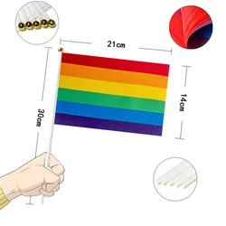 Pride Month Gay Lesbian LGBTQ 14cm*21cm Hand Held Flag Rainbow Custom Cheering Events Flag Parade Flag