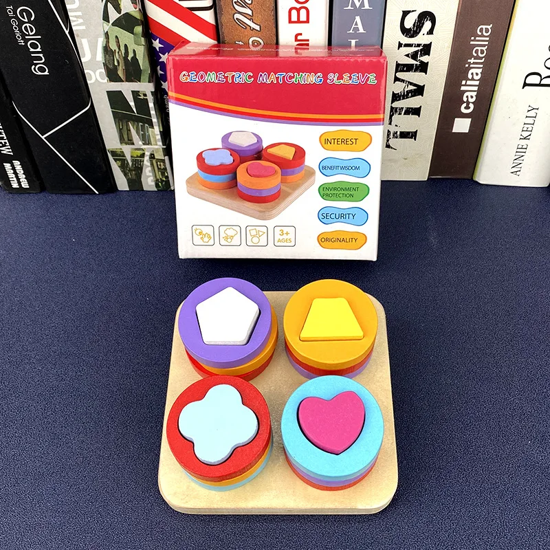 Factory Price Toddler Wooden Blocks Toy Geometric Shape Matching Column Kids Wooden Montessori Educational Toy