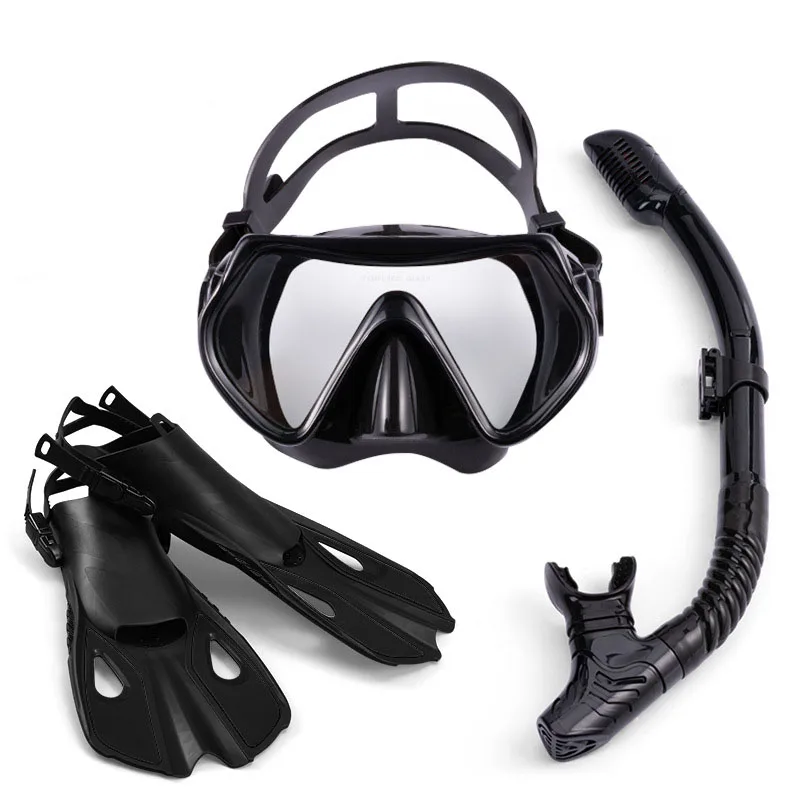 Custom Adults Anti-Fog Anti-Leak Dry Top Snorkel Scuba Freediving Snorkel Tube Diving Mask Swimming Goggles Diving Fins Set