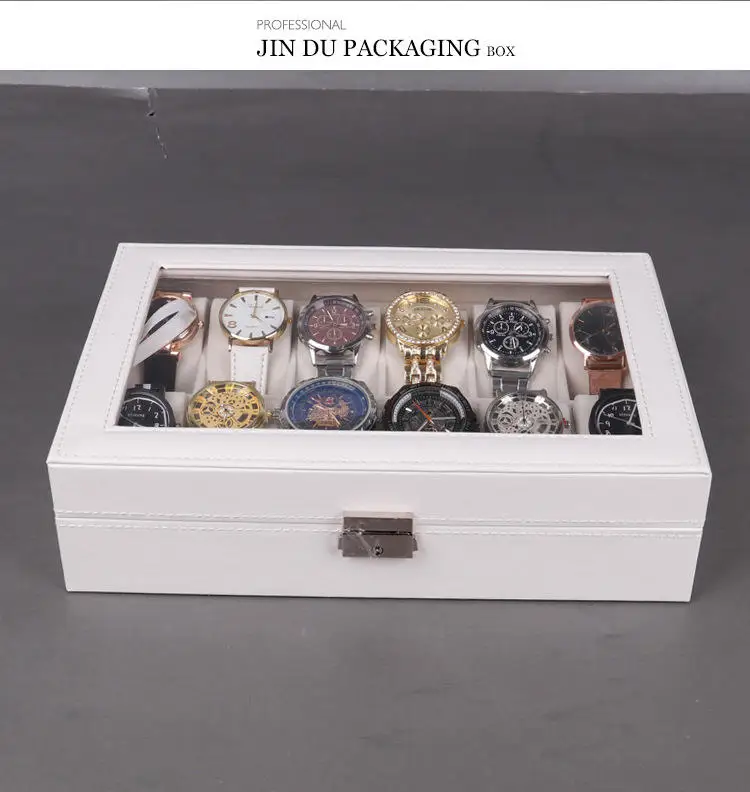 12 Slots Oem Luxury Custom White Pu Leather Watch Storage Display Box Ladies Watch Packaging Gift Box With Pillow