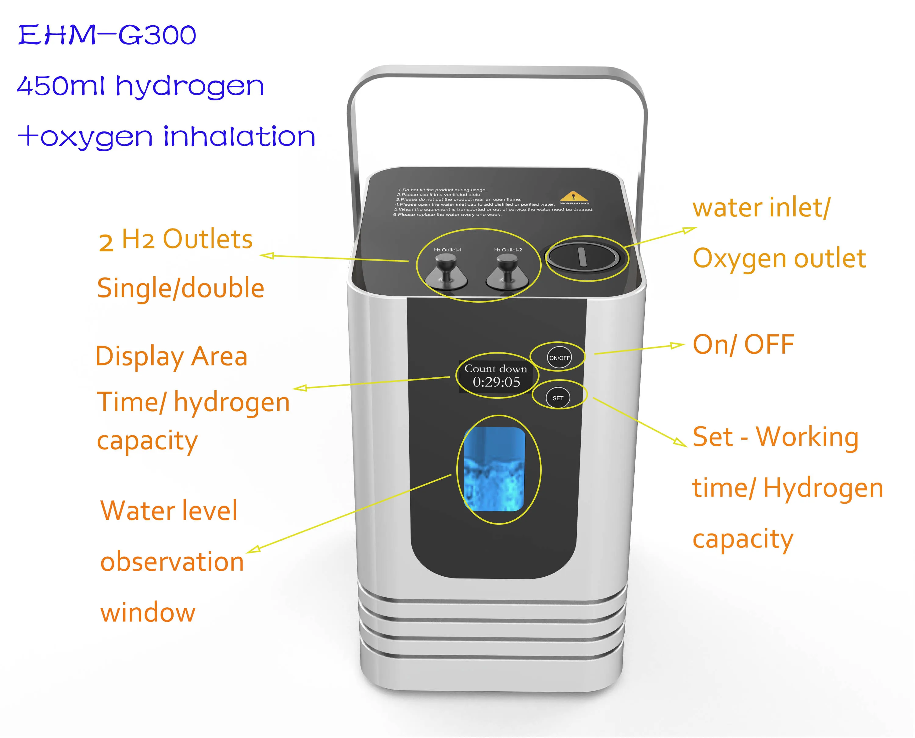 hydrogen inhaler 450ml PEM Portable 300ml Hydrogen mix 150ml Oxygen Inhalation Machine Hydrogen Generator High Purity H2 mix O2