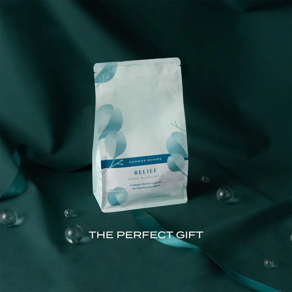 Private Label 15 Pack Standing Pouch Relieve Stress Fresh Eucalyptus Essential Oil Tablet Shower Steamers Aromatherapy