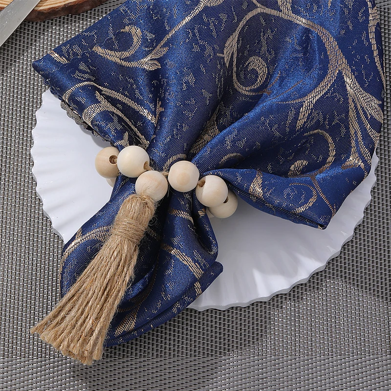 Wood Bead Napkin Ring Wedding Party Boho Napkin Rings Dining Table Accessories 2023 Tassel Pendant Trendy Bohemian 1 Pc/opp Bag