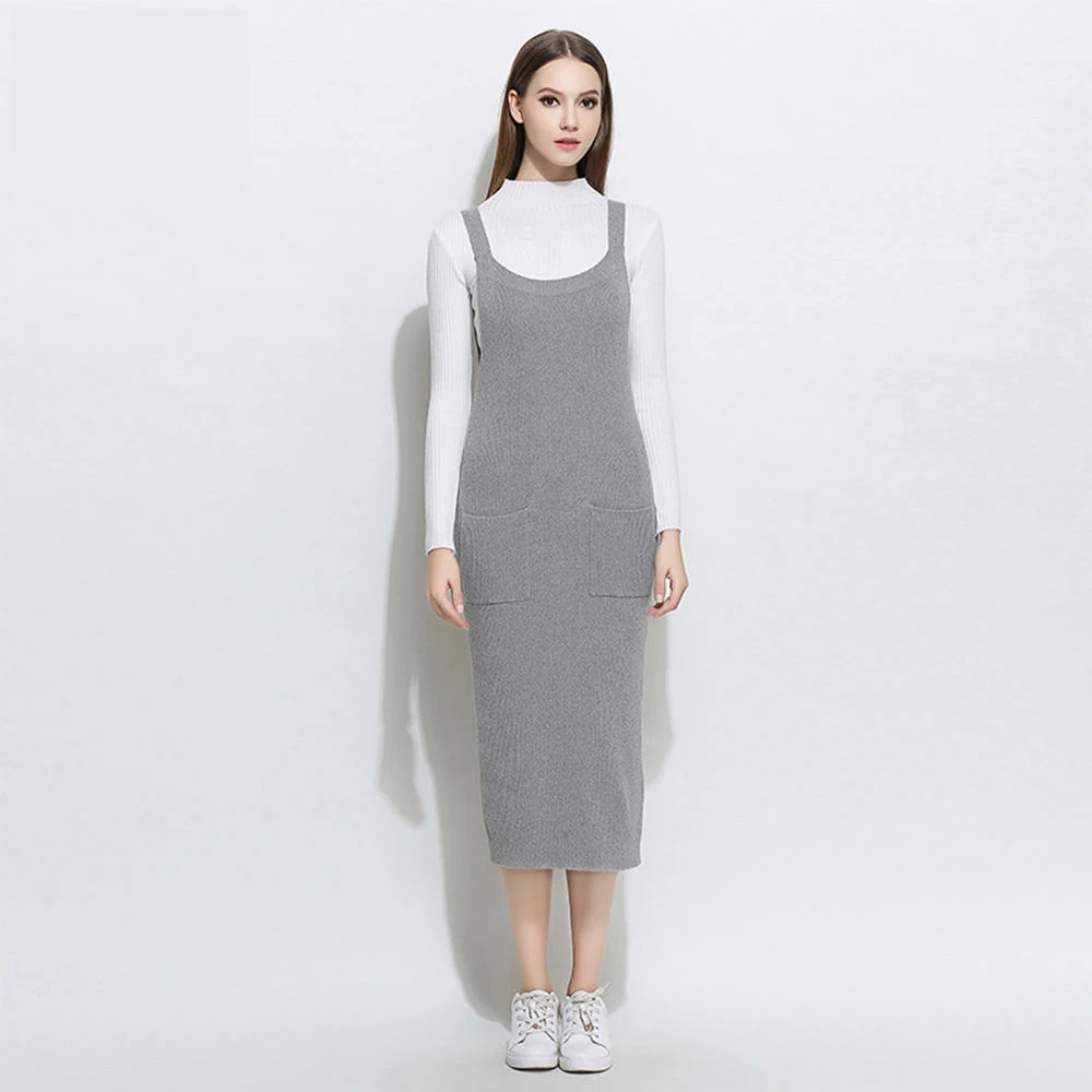 OEM&ODM Custom Hot Sale Korean Style Design Girls  Dress Fancy Knit Dress  Sleeveless Overall  Knee-length Sweater Dress