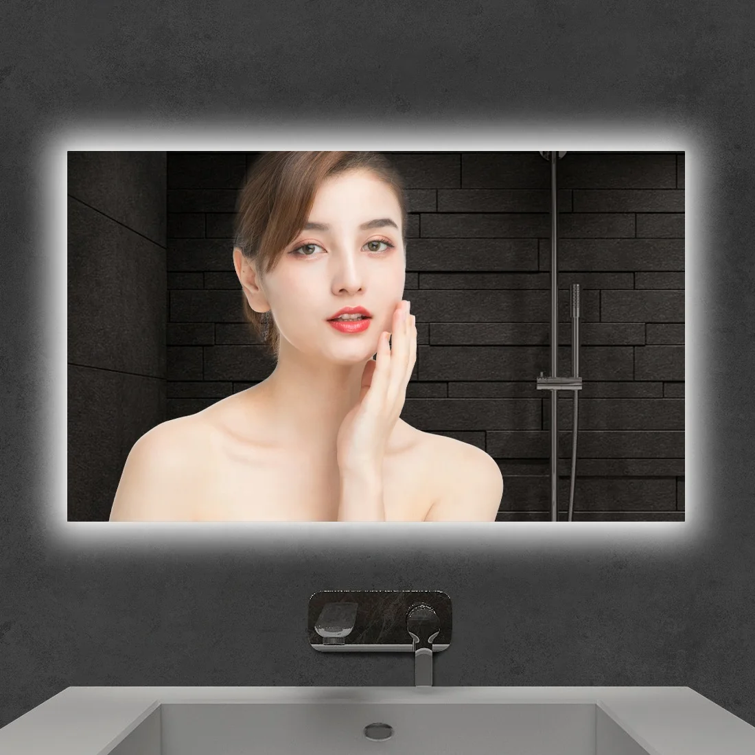 Modern design Bathroom Wall Mounted Smart Wi-Fi Led Mirror heater With Time Display