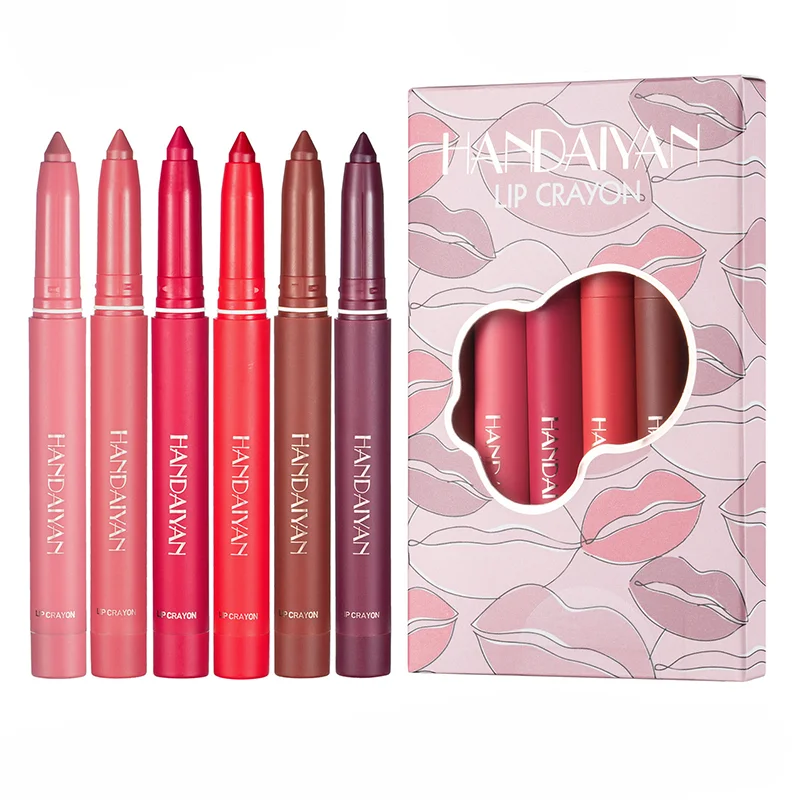 Handaiyan Custom Logo Water Proof Lip Liner And Lipstick Pen Kit 2 in 1 Crayon Matte Lipstick Set With Lip Liner Sharpener
