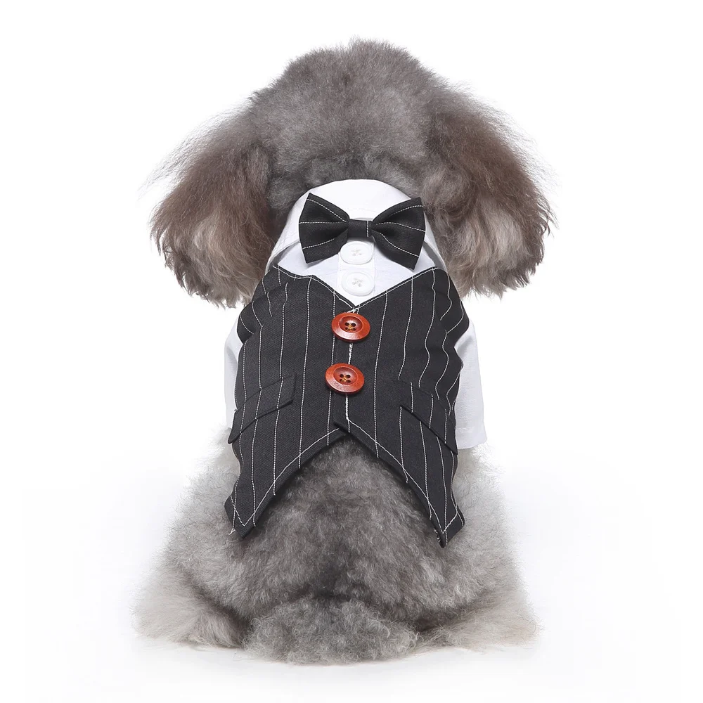 Stylish Cotton Pet Clothes for Small Dogs XL Luxury Wedding Tuxedo with Bow Tie & Black Tie for Spring