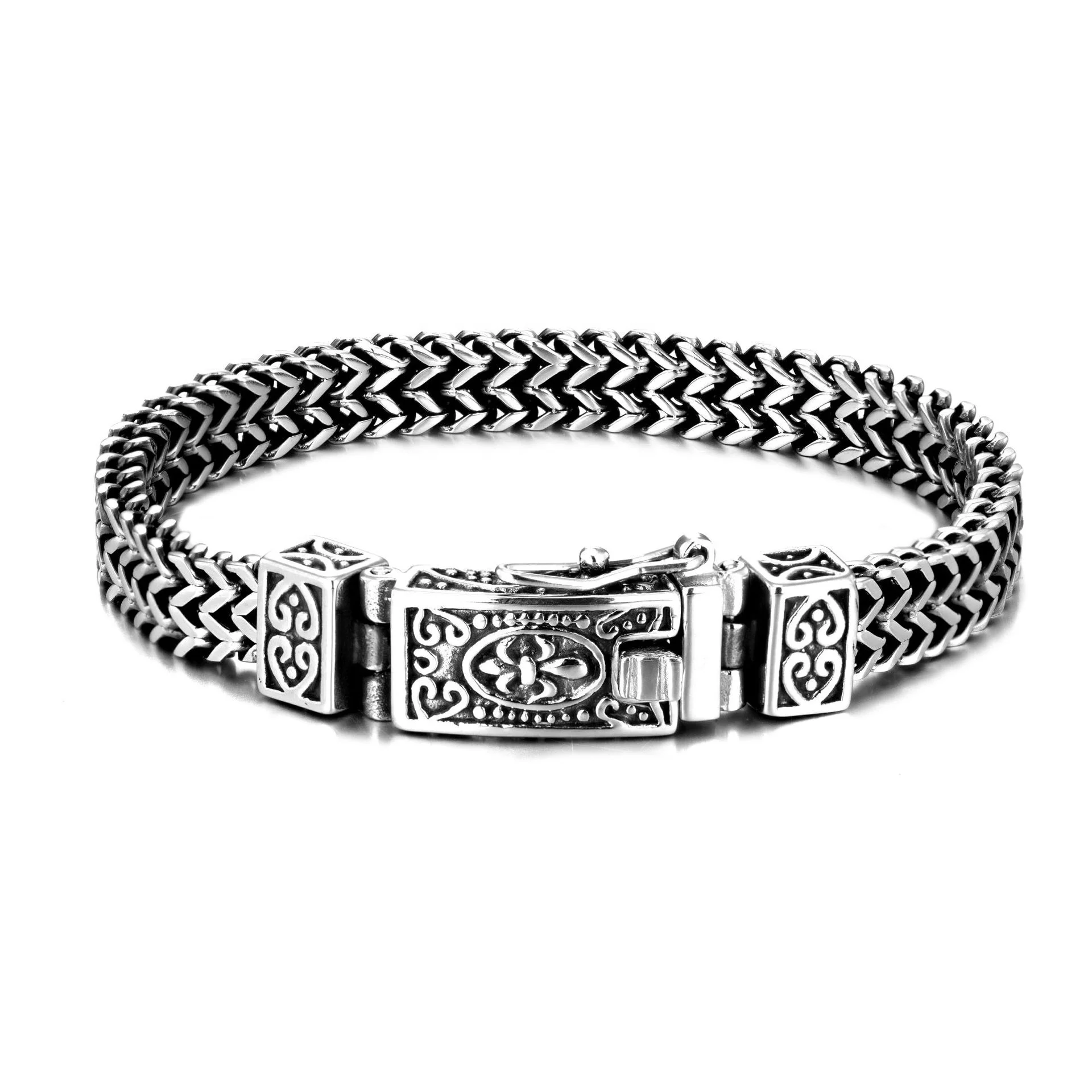 Hip Hop Jewelry  Thai Silver Vintage Punk CHRISTIAN Double Rows Stainless Steel Mens Vintage Handmade Bracelet