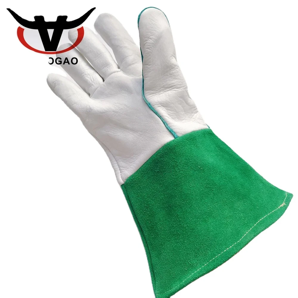 Custom made long cuff cow grain  leather safe tig mig welding work gloves