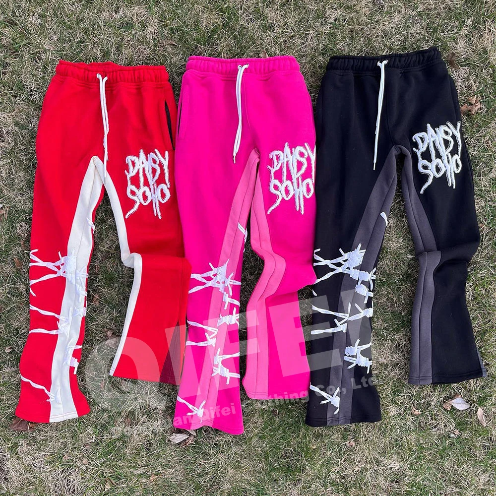 Track Baggy Flair Sweatpants Men Custom Heavyweight Cotton Blank Fleece 3d Puff Print Mens Flare Sweat Pants