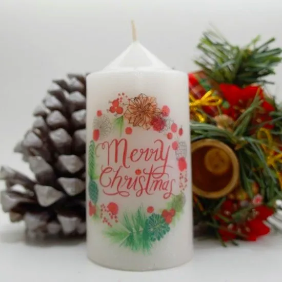 Huaming Extra Large Rustic Clean Burning Dried Flower Christmas Pillar Candles New Merry Christmas Bling Ornament Candle Rings