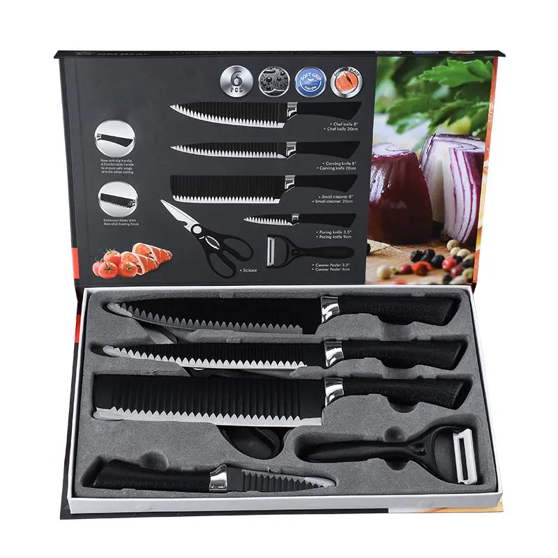 Kitchen Knives Set Scissor Vegetable Fruit Peeler Sharp Non-stick Stainless Steel Knife 6pc Set