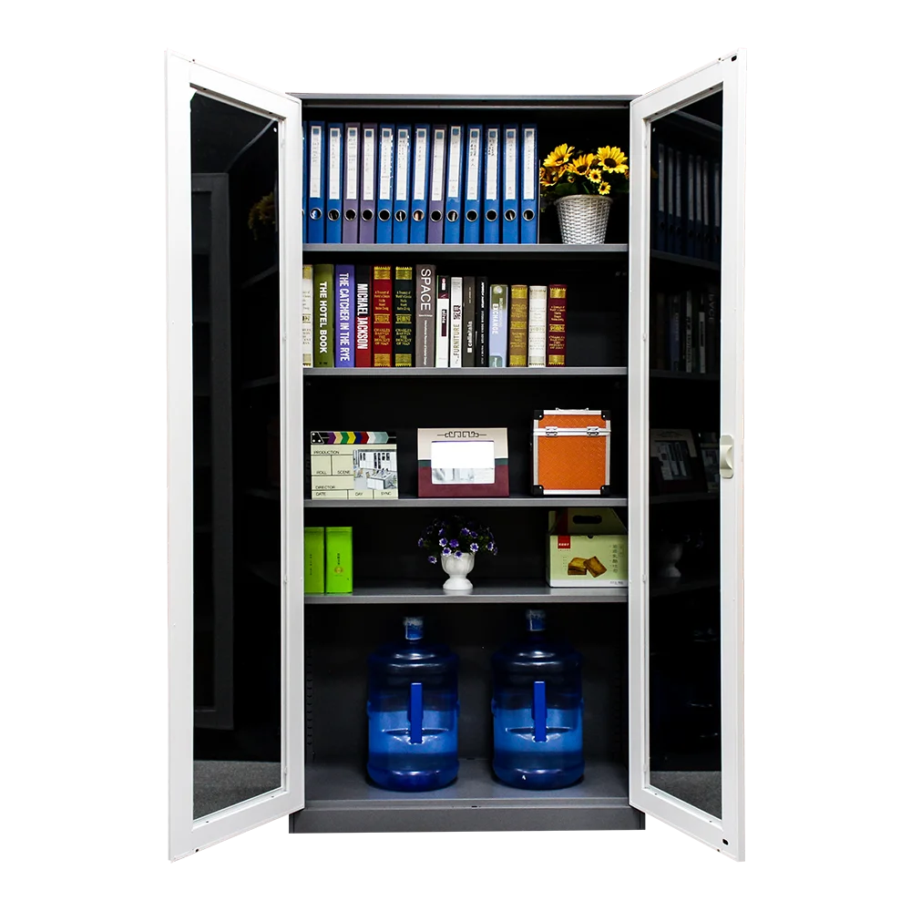 Factory price Steel Office Furniture Glass Swing Doors Filing cupboard Metal Storage Cabinets with Sheet