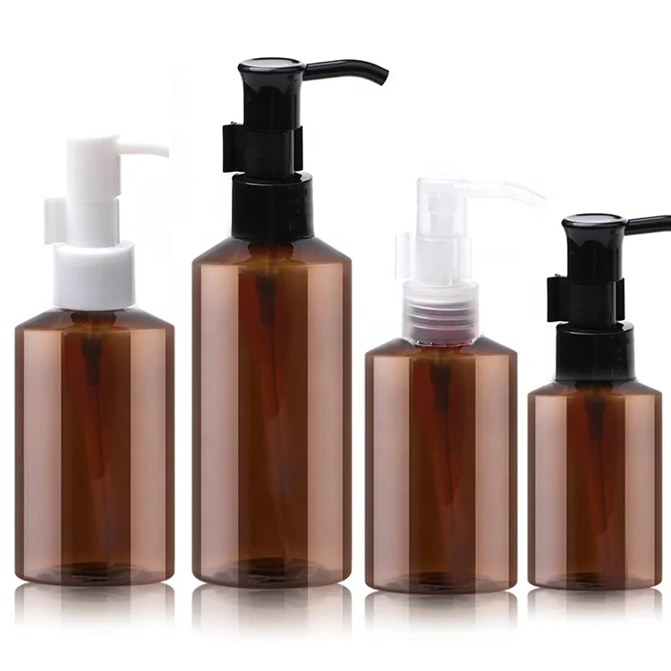 
50/100/150/200ml Brown Plastic Lotion Bottles with Pump Dispenser, Refillable Empty Containers for Body Wash, Liquid Soap 