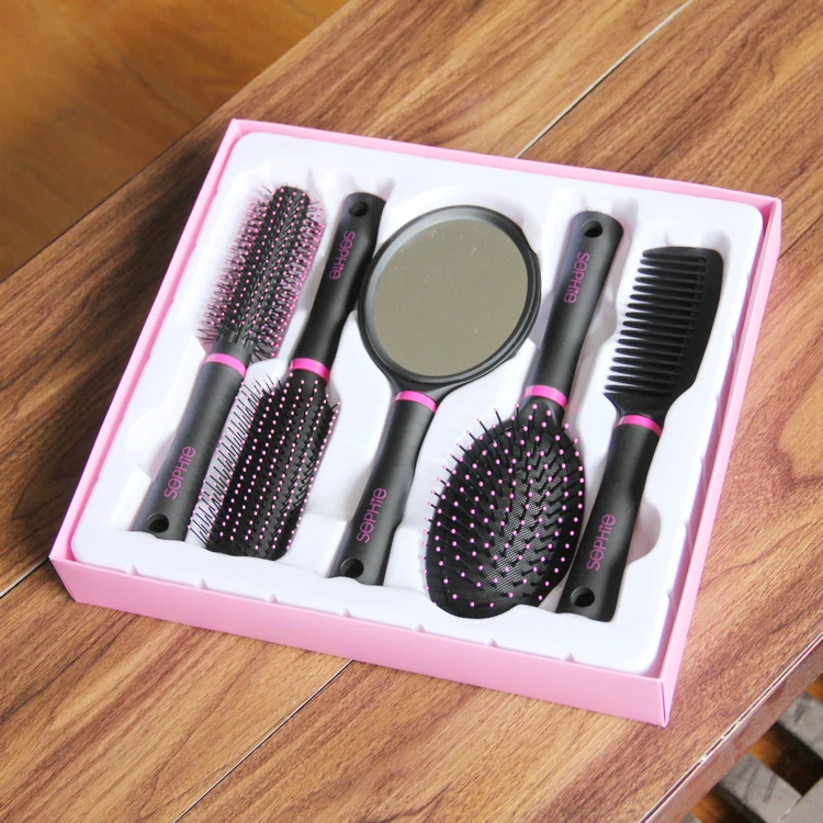 high quality japanese custom paddle brush metal bristle plastic brush hair comb brush set