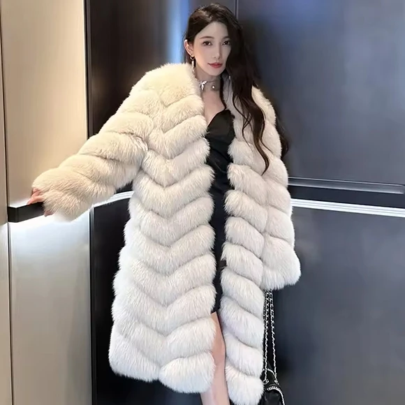 High-End X-Long Real Fox Fur Coat Women Luxury Genuine Fur Jacket Fashion Furry Overcoat Winter Ladies