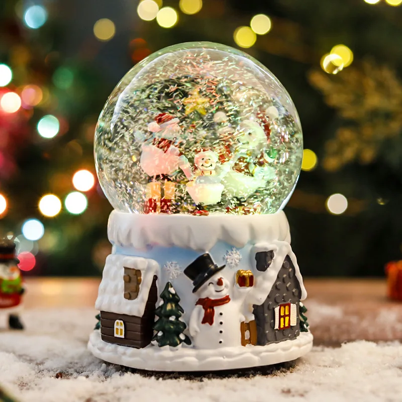 2024 High Quality Christmas Automatic Snowflake Spray With Light Rotating Crystal Ball Snow Ball Music Box Christmas Gift