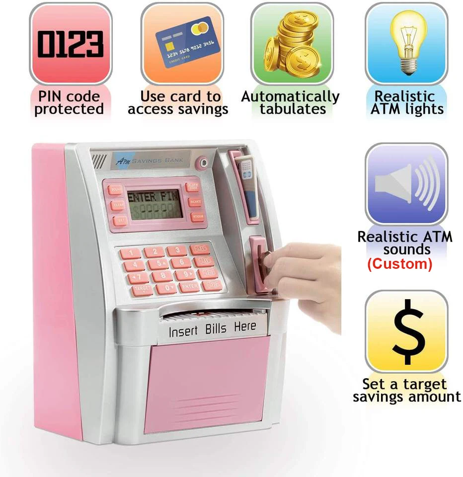 Intelligent atm machine piggy bank for kids mini cute money box for adults with Debit Card Password Login