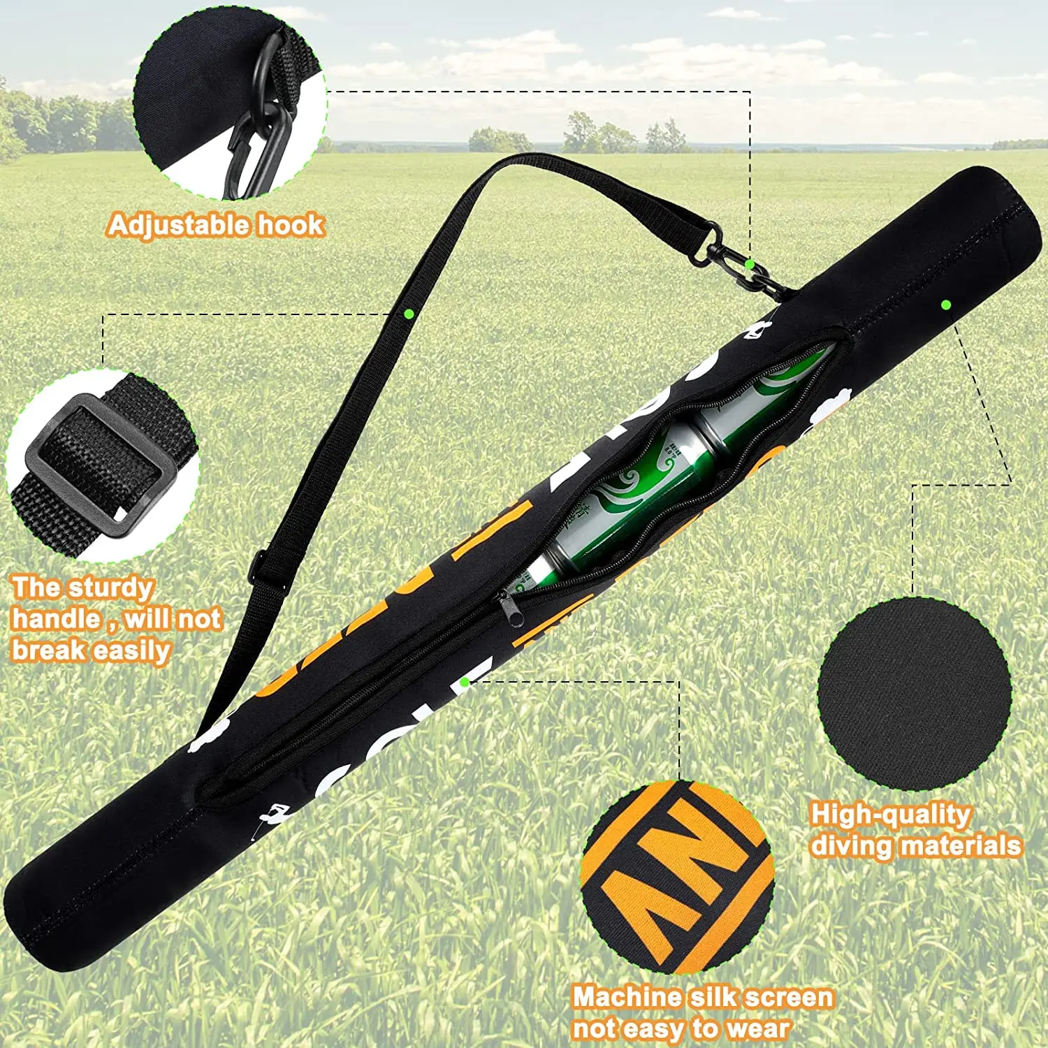 Customized Neoprene 6 Can Insulated Sling Cooler Sleeve Beer Cooler Bag Black Insulated Beer Cooler Carrier