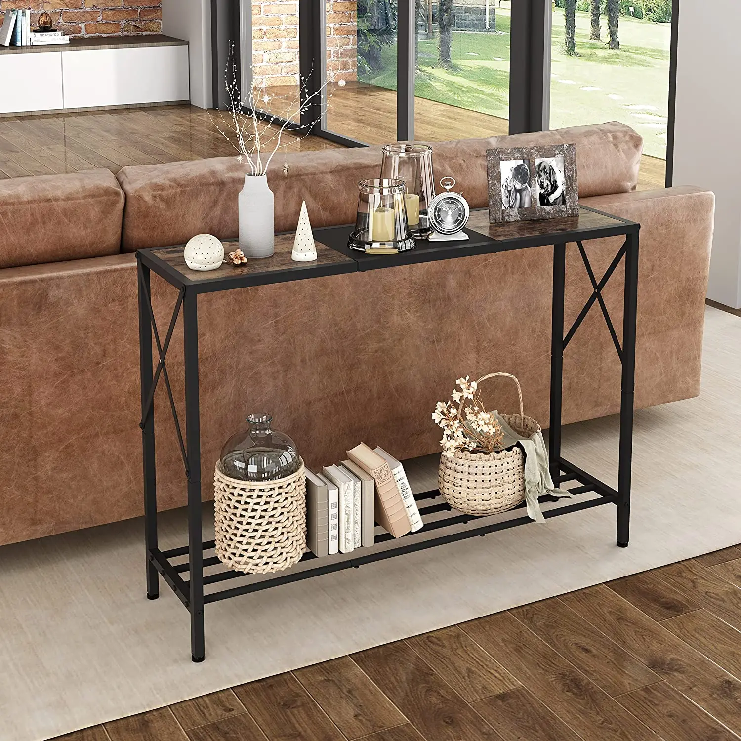 Modern Console Table Industrial entryway shelf Narrow Sofa Table with shelves Entrance Display racks shelf Living Room