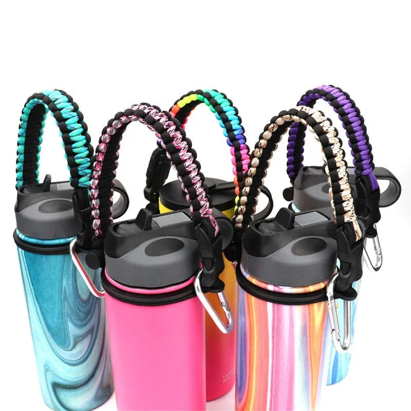 Customized colorful sport paracord weave handle for wide mouth water bottle holder
