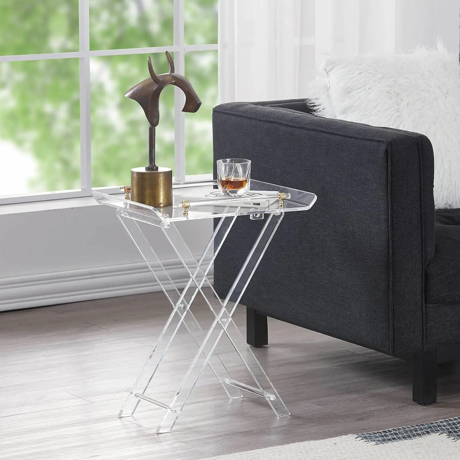 Furniture Transparent Acrylic Tables / Modern Acrylic Side End Table / Clear Acrylic Folding Snack Tray Table