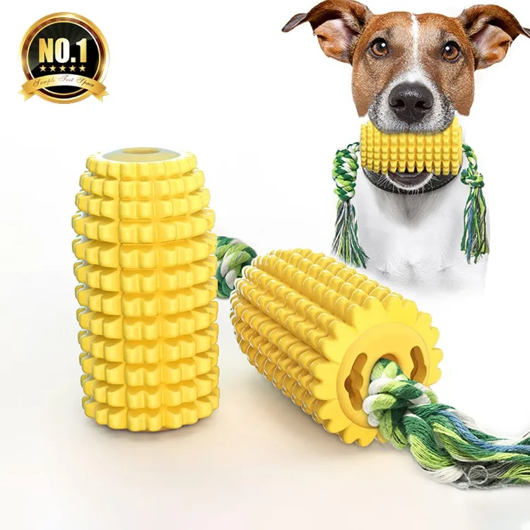 China Factory Wholesale Rubber Corn Floating Pet Bite Molar Toys Interactive Dog Toothbrush Chew Toy