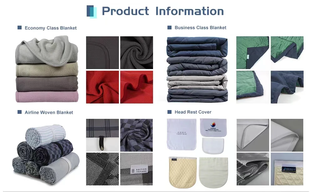 Wholesale Custom Embroidered Woven Polyester Throw Airline Blanket Reversible Fleece Travel Comfort Blanket