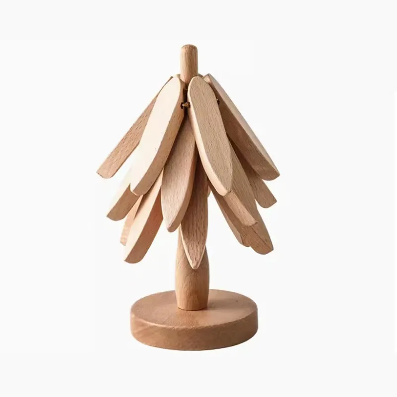 Factory directly supplies a tree black walnut insulating cushions solid wood Tree Shape Trivet Set Coaster Natural Black Walnut