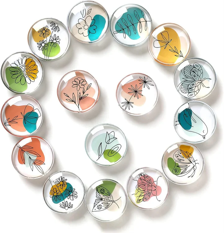 16pcs Refrigerator Magnets, Glass Crafts Crystal Glass Animal&Plant Pattern Fridge Magnets for Home Dec