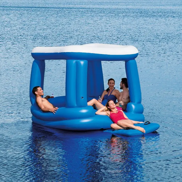 factory wholesale top quality water park and beach sea side toy newest huge 6 person inflatable blue Party water play island