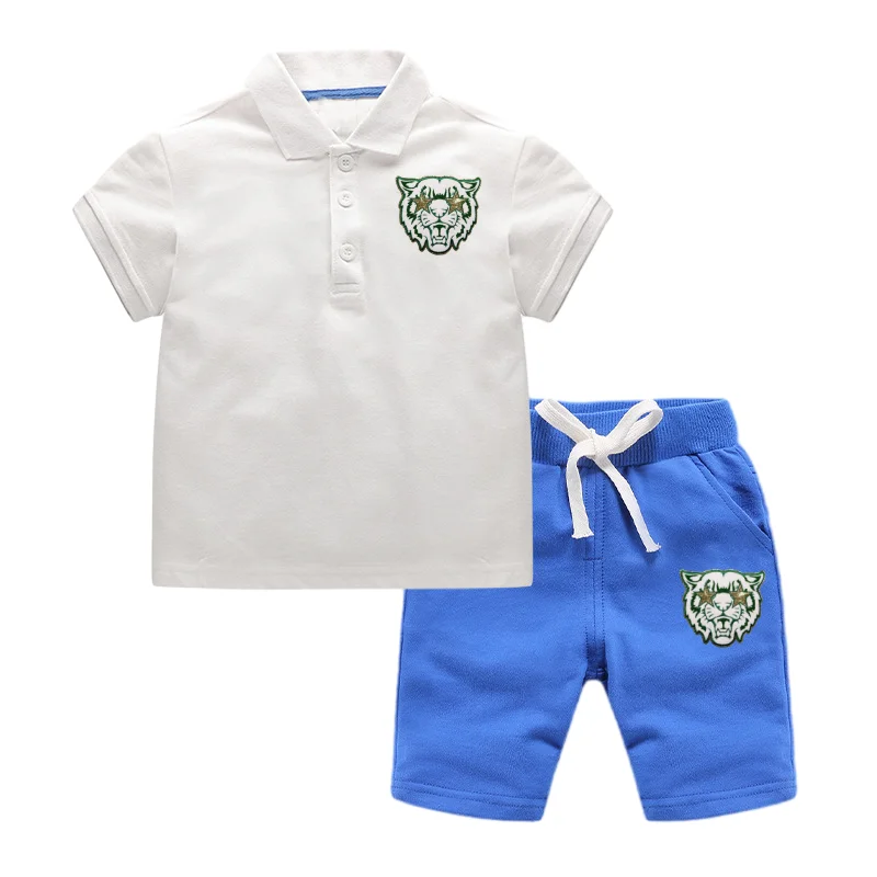 Customized Design 2024 Summer Boys Clothing Set Solid Polo T-shirts Shorts Casual Children Clothing Set